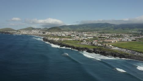 Aerial-establishing-shot-of-the-Azores-coastline