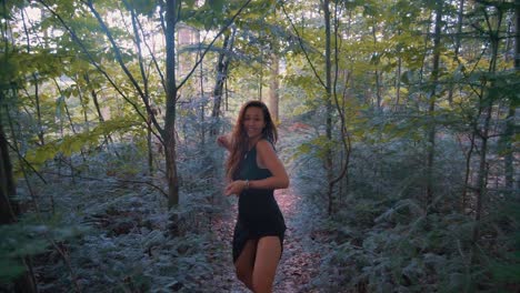 A-Gorgeous-Woman-Gracefully-Dancing-In-The-Forest---Nature-Dancing---Slow-Motion