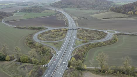 Drone-Aerial-of-empty-Motorway-Autobahn-Freeway-during-the-Corona-pandemic-in-Germany,-Europe