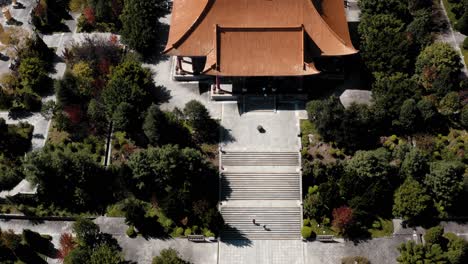 Three-Pagodas-in-Dali-old-town,-ancient-Buddhist-Chongsheng-Temple,-aerial
