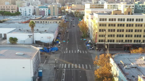 Drone-shot-showing-massive-homeless-encampment-in-Downtown-Los-Angeles's-Skid-Row