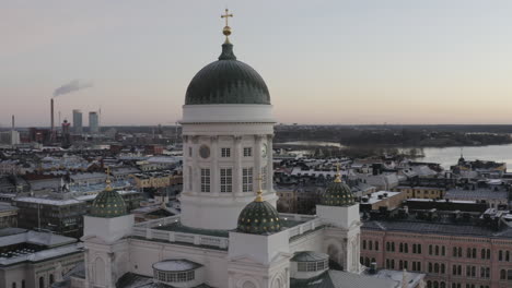 Aerial-view-drone-rotating-around-Helsinki-Cathedral