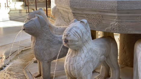 Close-shot-of-the-Lions-of-the-Court-of-the-Lions-or-Patio-de-los-Leones-in-the-Alhambra-of-Granada
