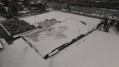 Multi-purpose-Stadium-Of-Coulter-Field-At-Bishop's-University-Covered-In-Snow-During-Winter-In-Lennoxville,-Quebec