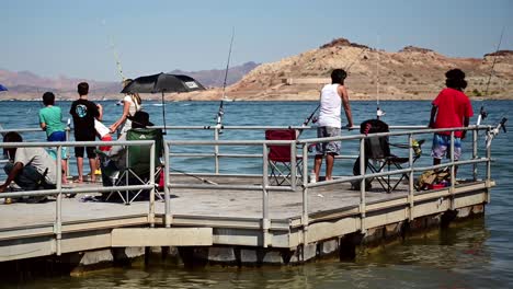 People-fishing-off-dock-on-Lake-Mead