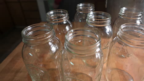 Clean-Ball-Mason-Jars-On-The-Table-Ready-For-Canning,-close-up
