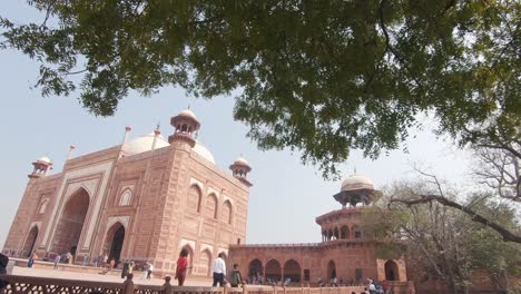 view-from-walkway-to-Guest-House-Mehmaan-khana-besides-Taj-Mahal---Wide-dolly-tracking-shot