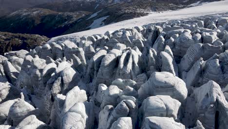 Aerial-point-of-interest-shot-around-the-Buerbreen-glacier-inside-the-Folgefonna-glaciers