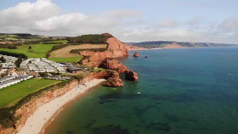 Aerial-footage-looking-towards-Ladram-Bay-and-Sidmouth-Devon-England