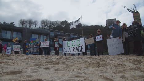 Protesting-against-the-Carbis-Bay-Hotel-in-St-Ives,-Cornwall-for-cutting-down-trees