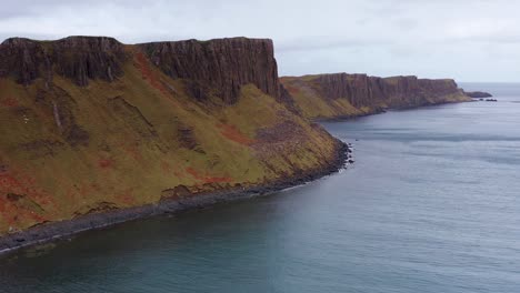 Aerial-Drone-approach-of-Lealt-Fall-Cliffs-near-The-Brother's-Point-in-Skye-Scotland-Autumn
