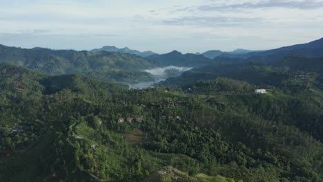 Lush-mountains-of-Sri-Lanka,-tropical-rainforest-from-above,-aerial