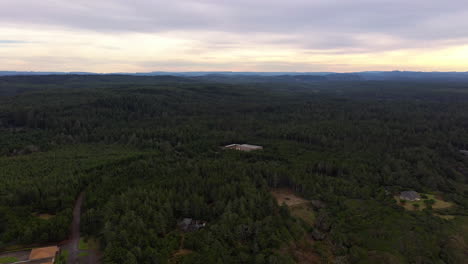 Birds-Eye-View-Of-Scattered-Buildings-In-Oregon-Forest-Near-Bandon---Aerial-Drone-Shot