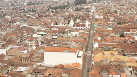 Empty-City-of-Cuenca,-Ecuador,-during-locked-down-of-the-Covid19-pandemia-from-a-drone-perspective