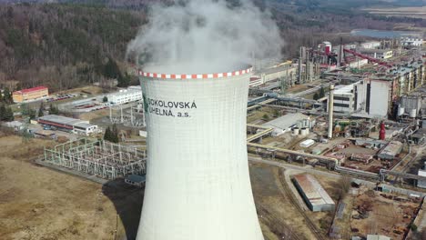 Aerial-View-of-Cooling-Tower-of-Sokolovska-Uhelna-Coal-Fired-Thermal-Power-Plant-Czech-Republic,-Drone-Shot