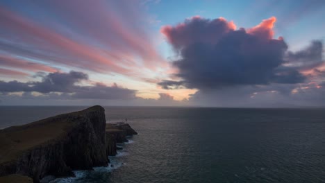 Sunset-time-lapse-Neist-Point-Lighthouse-cloudy-autumn-sky