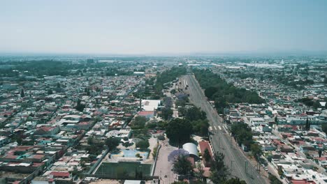 Aerial-view-of-drone-landing-at-a-train-station-in-Queretaro-Mexico