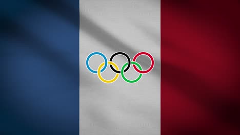 Schwenkende-Flagge-Frankreichs-Mit-Fünfringigem-Symbol-Der-Olympischen-Spiele---Illustrative-Loop-animation