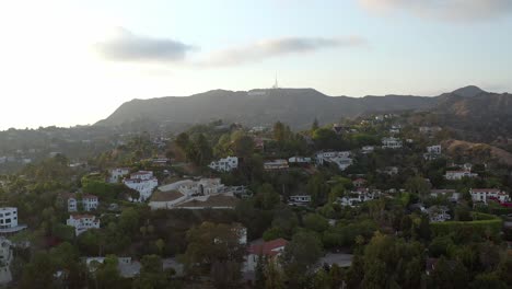 Aerial,-landscape-and-Hollywood-sign-in-the-mountains,-drone-view