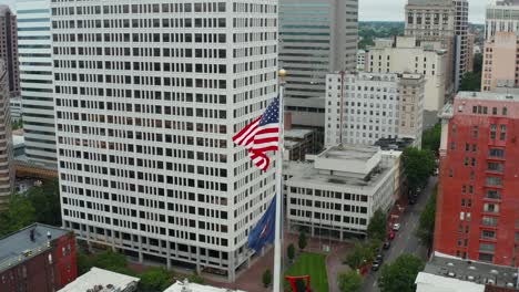 Downtown-Richmond-skyline-with-Virginia-and-American-USA-flag