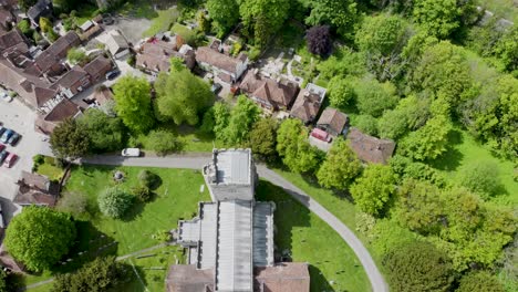 Birdseye-view-of-a-church-in-Chilham,-kent,-UK