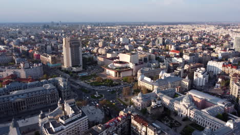 Bucharest-City-Aerial-with-Intercontinental-Hotel-and-Busy-Intersection