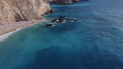 Rock-Formation-on-South-Side-of-Porto-Katsiki-Beach,-Aerial-View