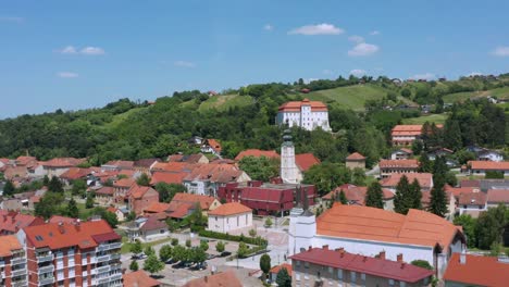 Clock-Tower-Of-The-Lendava-Castle-Within-The-Townscape-Of-Lendava-In-Prekmurje-Region,-Slovenia