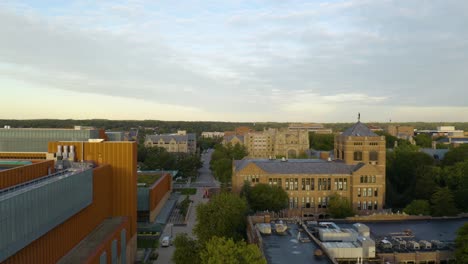 Aerial-Pedestal-Up-Reveals-University-of-Michigan-College-Campus