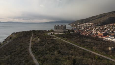 General-shot-with-view-of-nehaj-fortress-and-the-city-in-the-background-on-a-cloudy-day-dolly-in-slow