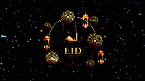 Animación-Feliz-Eid-Mubarak-Con-Brillo-Animado,-Ruido,-Artefacto