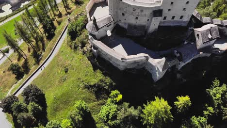 Aerial:-medieval-Tarasp-castle-from-the-air-zenital-shot-3