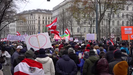 Anti-vaxxers-marching-through-streets-of-Vienna,-Austria-during-corona-protests