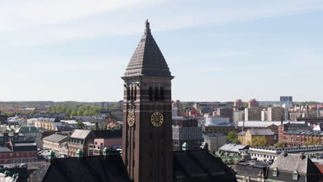 Norrkoping's-City-Hall-exterior-facade-aerial-view-at-Norrköping,-Sweden