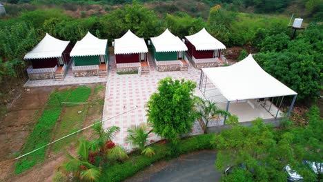 Tent-style-white-roofed-holiday-homes-in-Vadodara,-India