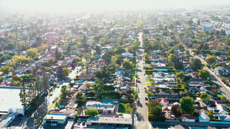 Aerial-view-above-the-suburban-houses-in-Los-Angeles-valley