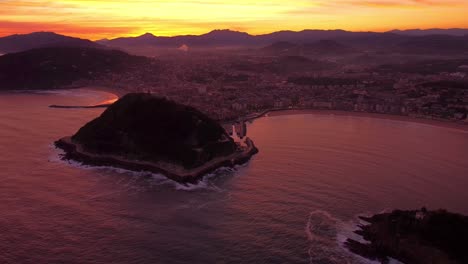 Aerial-view-of-San-Sebastian-basque-country-region-north-of-Spain-during-sunrise