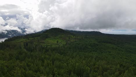 Panoramic-view-over-the-lush-green-forests-and-mountains-along-the-Sunshine-Coast-Trail-in-British-Columbia,-Canada