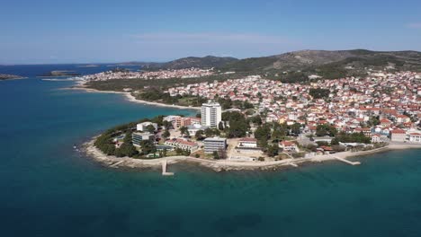 Aerial-View-Of-Vodice-Town-In-Adriatic-Sea,-Dalmatian-Coast,-Croatia