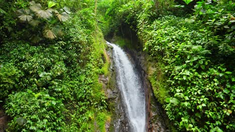 Tiro-Medio-En-Cámara-Lenta,-Vista-Panorámica-De-Las-Cascadas-De-La-Fortuna-En-Medio-De-La-Selva-Tropical-En-Costa-Rica