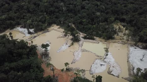 Deforested-Area-of-Amazon-Rainforest,-Illegal-Mining-in-Brazil,-Aerial