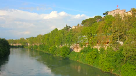 Tiber-River-In-The-Center-Of-Rome-In-Italy---panning-shot