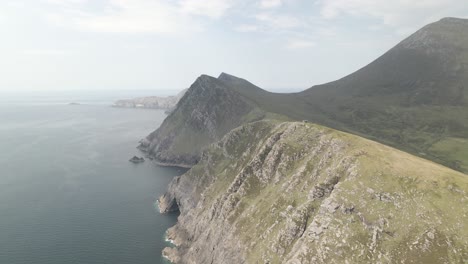 Rocky-Green-Slopes-Of-The-Majestic-Mountains-In-Achill-Island---aerial-shot
