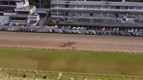 Horses-running-in-racecourse,-Palermo-Hippodrome-at-Buenos-Aires-city-in-Argentina