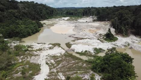 Aerial-Approach-of-Gold-Mining-Pools-in-Brazil,-Illegal-Deforestation