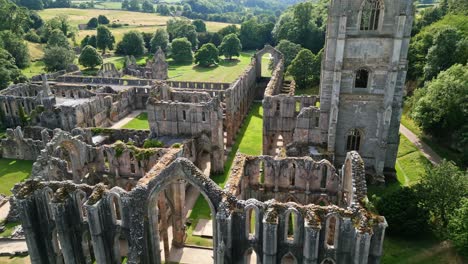 Drone-aerial-footage-historical-13th-century-Fountains-Abby---North-Yorkshire---England