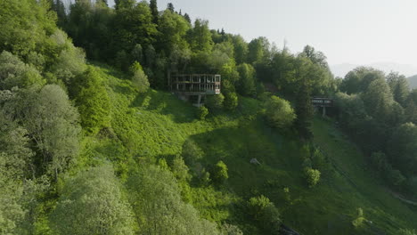 Old-And-Abandoned-Structures-On-Dense-Forest-Mountains-Of-Bakuriani-In-Georgia