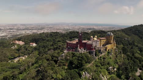 Fairy-tale-hilltop-castle,-colourful-Pena-Palace