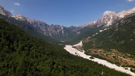 Unexplored-forest-with-green-pine-trees-on-slopes-of-rocky-mountains-near-valley-of-Valbona-in-Albania