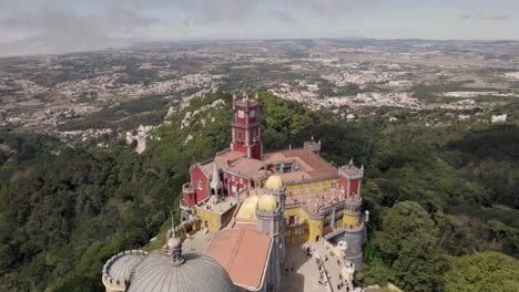 Hilltop-National-Palace-of-Pena,-landmark-Jewel-of-Sintra,-Portugal